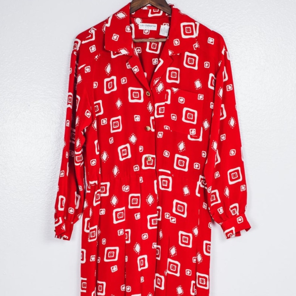 Vintage 90s long sleeve midi-length red dress